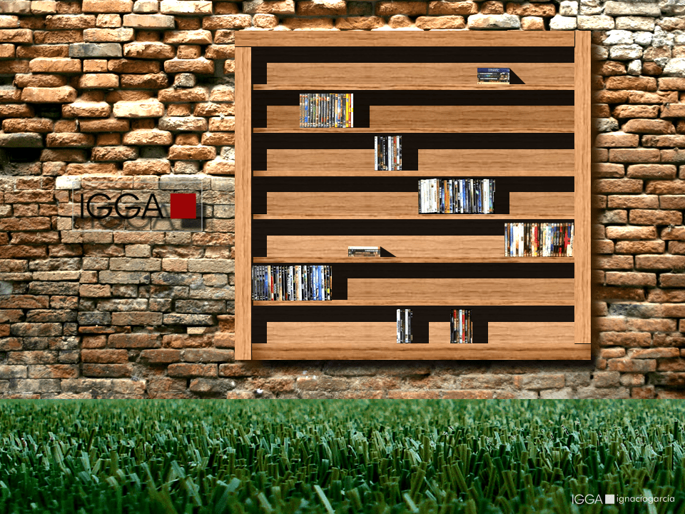 Wooden library for the wall